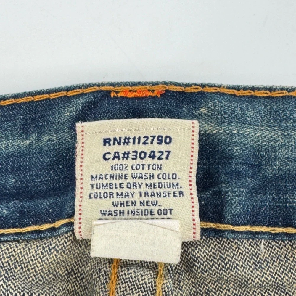 Vintage True Religion Johnny 32 Mens Big T Blue Denim Jeans Made in USA Straight